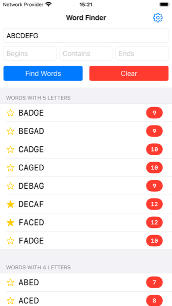 Word Unscrambler main screen showing letter input for scramble words